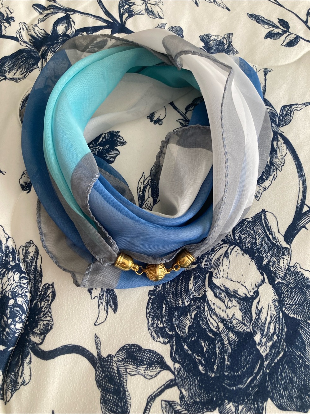 Blend Blue & Aqua Scarf Necklace with Gold Accent